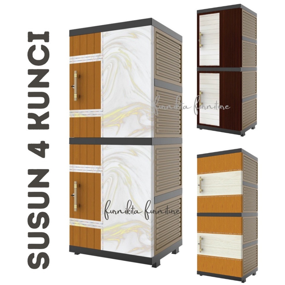 ✬Yin NAIBA - LEMARI PAKAIAN PLASTIK SUSUN 4 NACASE FULL KUNCI ✳ ✸