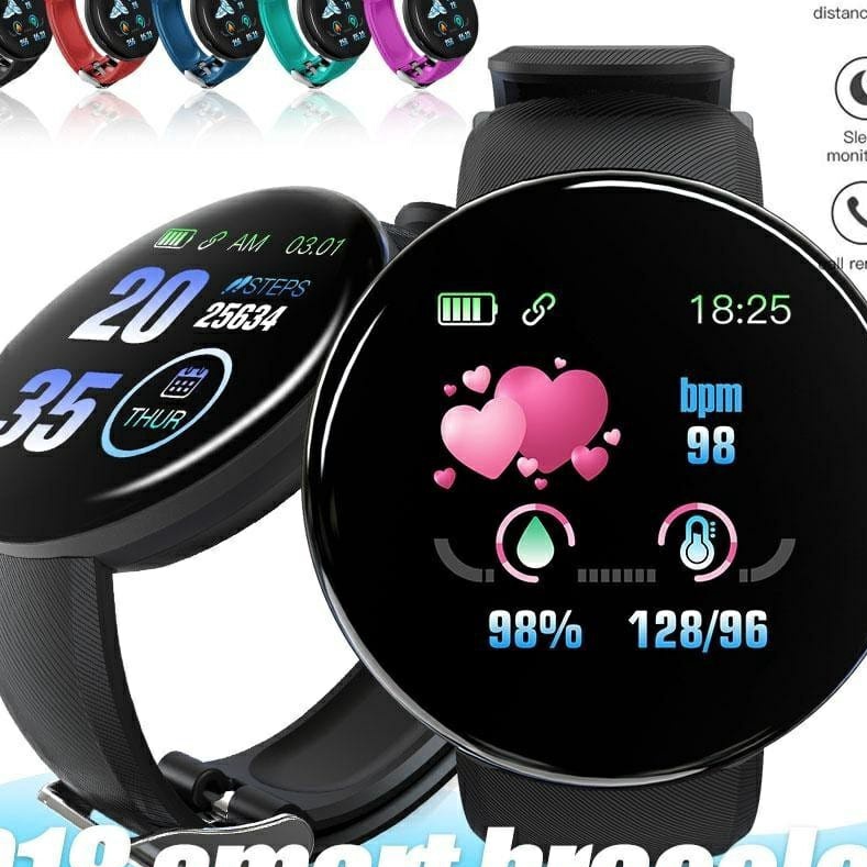 (»6J.✮F] (BISA COD) Smartwatch D18 Jam Tangan digital Pria Wanita d18 Olahraga bisa Custom wallpaper