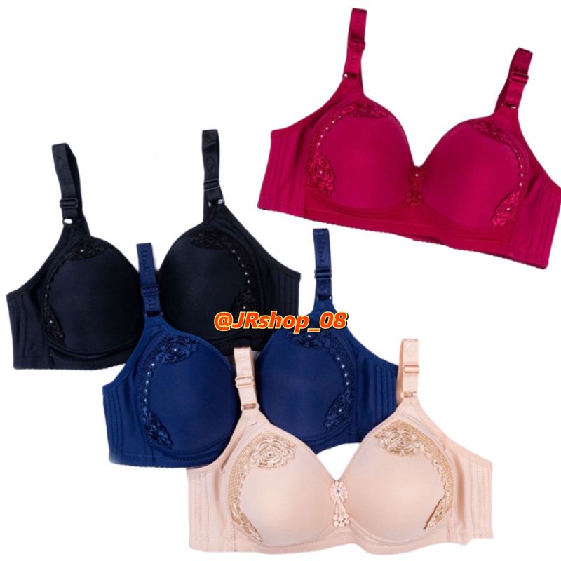 Bra wanita dewasa jumbo POLINI 333 / Bh kait 3 tanpa kawat / bra renda busa tebal / bra push
