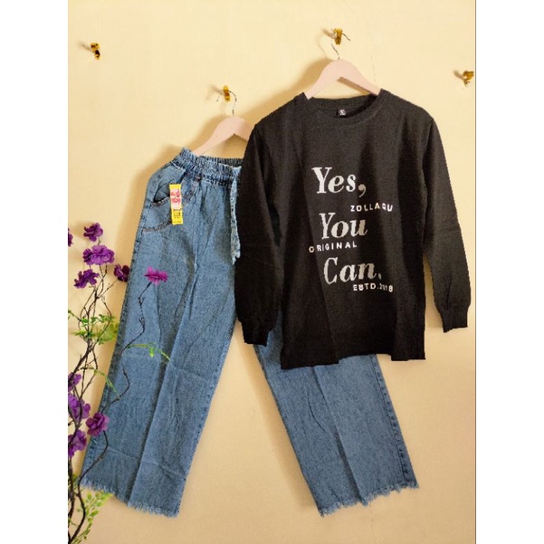 Stelan kulot jeans dewasa remaja/one set kulot jeans