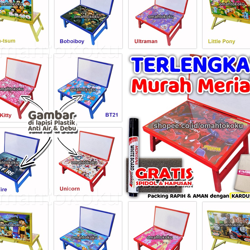 

[✮V♫X-5] Meja Belajar Plus Papan Tulis Lipat Karakter Anak Minimalis GRATIS SPIDOL dan PENGHAPUS 30x40x24 mini gambar DILAPISI PLASTIK ANTI AIRbaanyak diminati!