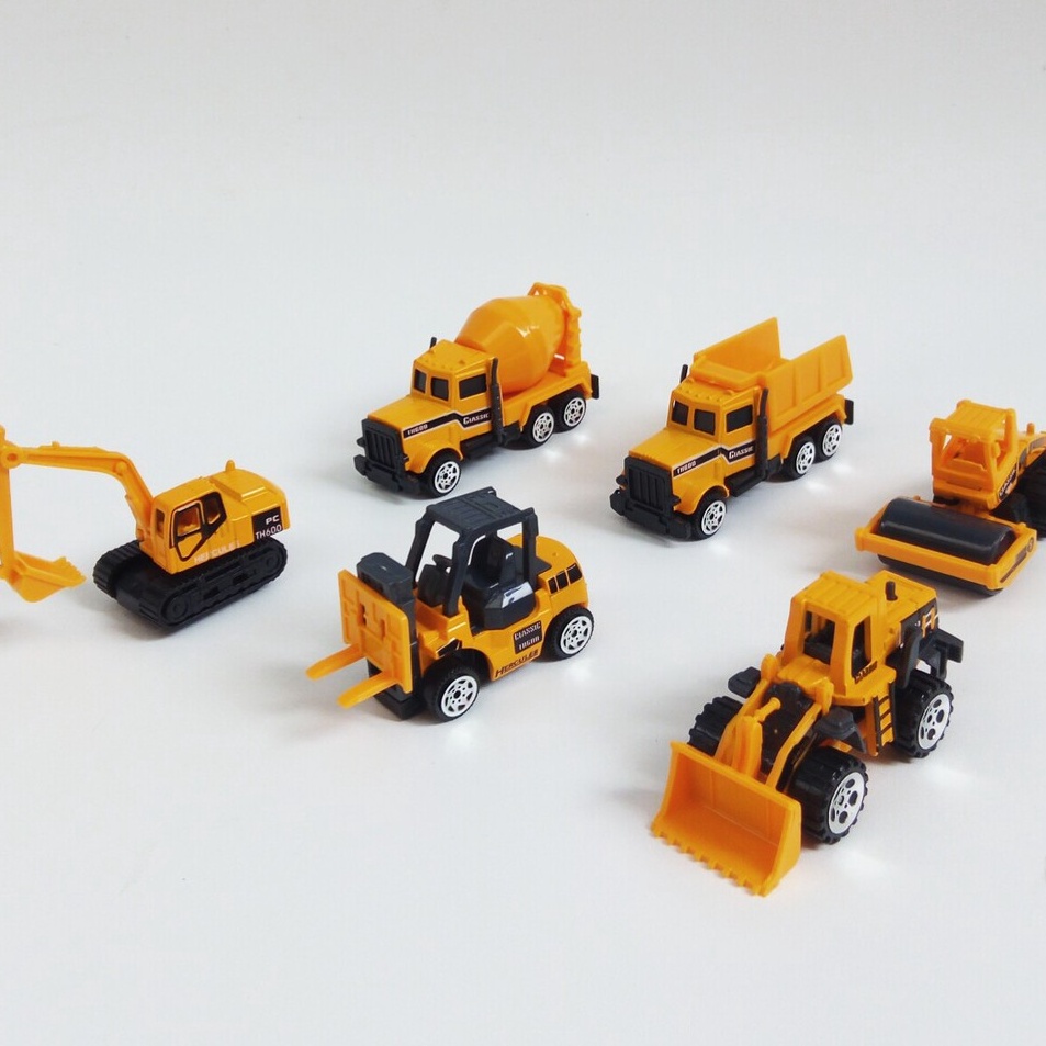 _ JY 6pcs MINI METAL Die cast Construction Diecast Konstruksi Engineering Excavator Buldozer Crane D
