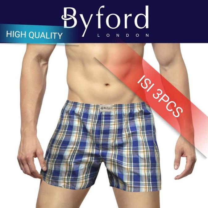 BYFORD Celana kolor pendek pria celana tidur boxer kotak santai dalam