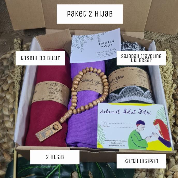 

hampers paket Lebaran Idul Fitri Ramadan hijab sajadah sarung tasbih