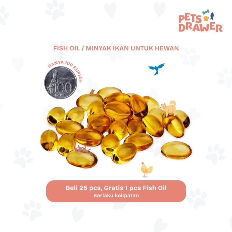 Fish Oil for Pet / Minyak Ikan untuk Hewan Peliharaan Anjing Kucing Hamster Kelinci Musang Ayam Burung beli 25 free 1 Pet's Drawer