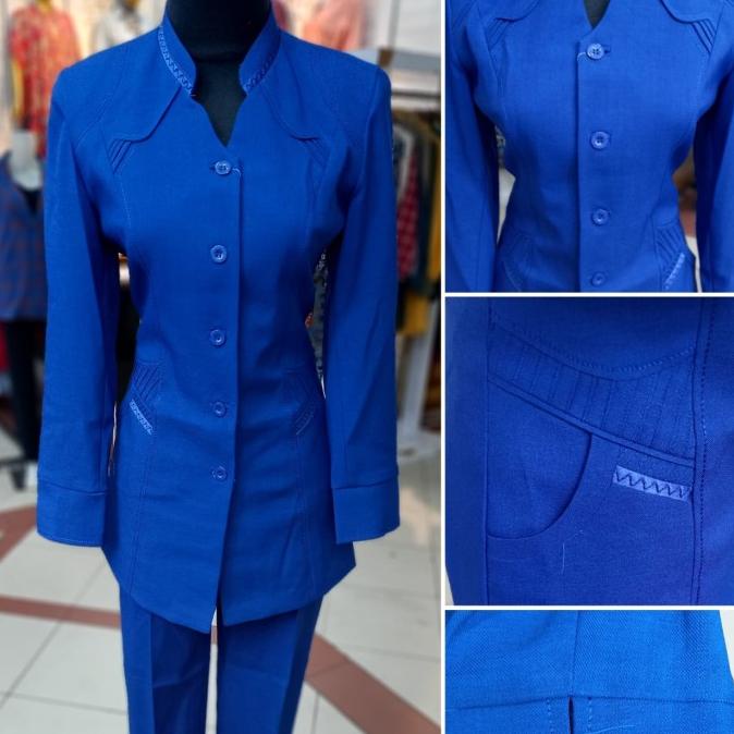 Blazer Biru Benhur Seragam Kantor Wanita Baju Stelan Guru Wanita
