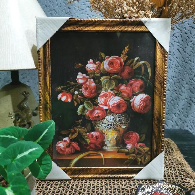 Lukisan Dinding Klasik Bunga PEONY FLOWER CLASSIC Kaca SIAP GANTUNG -B