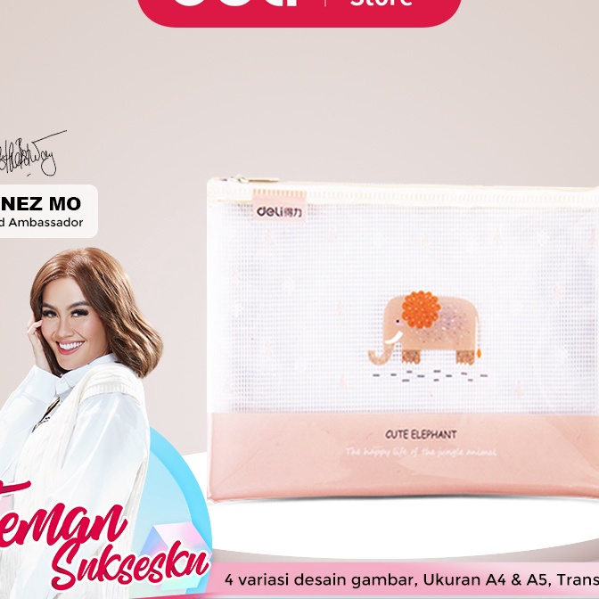 

[Q-♪9➤D] Deli Transparent Mesh Zipper Bag Map Pouch Tas Resleting Jala A4 5990 /amanah..