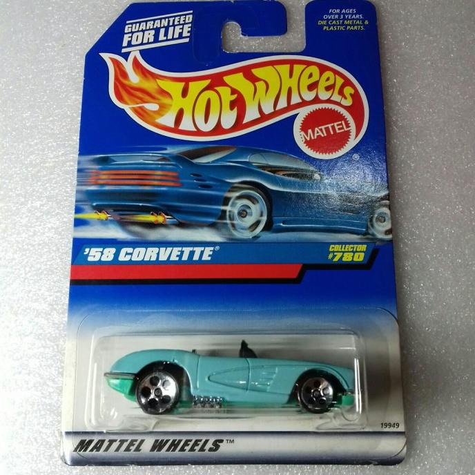 HOT WHEELS 58 CORVETTE. 1958 CHEVROLET CORVETTE US CARD 1997.OPEN HOOD