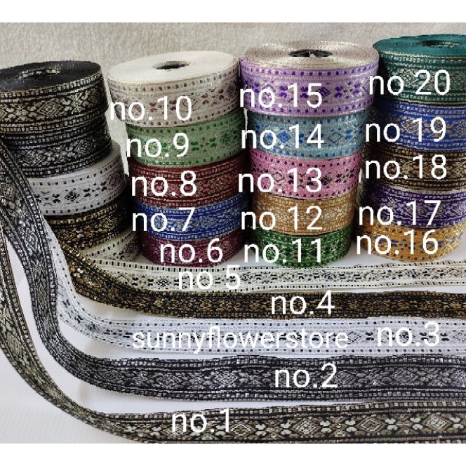 (A94-) pita gamis renda India  bordir 3 cm isi 17 yard