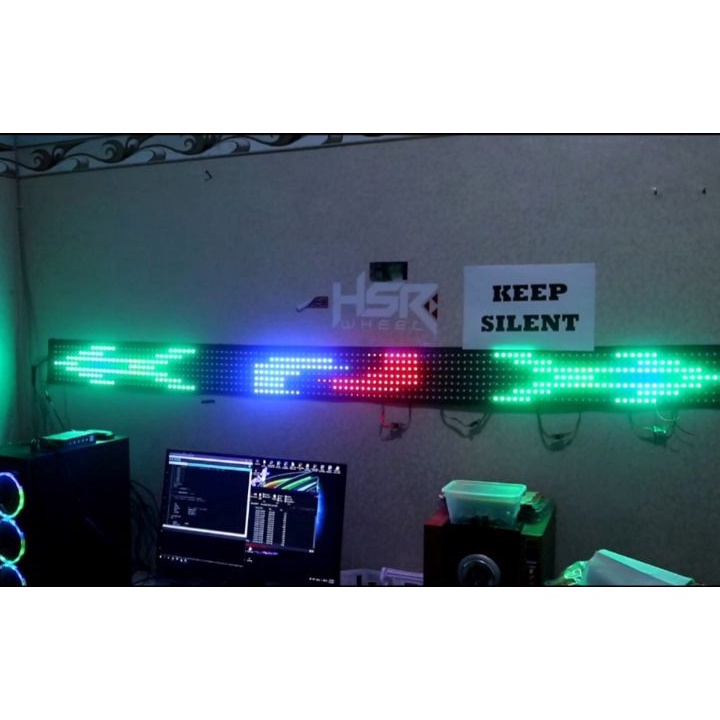 DNE259 STROBO RUNNING TEXS 7 baris EMOJI BISA GANTI TEXS VIA Hp 12/24 volt ++