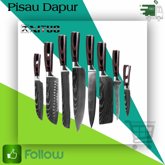 Xituo Pisau Dapur Set Chef Damascus Pattern Pisau Daging