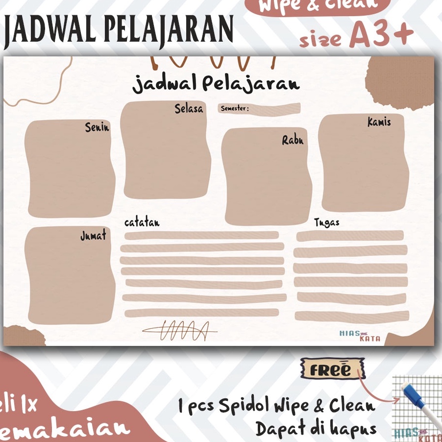 

(Y15A/♫) Jadwal Pelajaran sekolah aesthetic bisa tulis & hapus size A3+ (free spidol) / pasti.diikirim✮