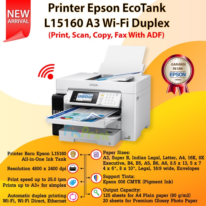 best seller printer epson ecotank l15160 a3 wifi duplex print scan copy fax