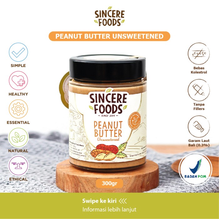 

Sincere Foods Peanut Butter 300gr Mpasi Unsweetened Gluten Free Vegan
