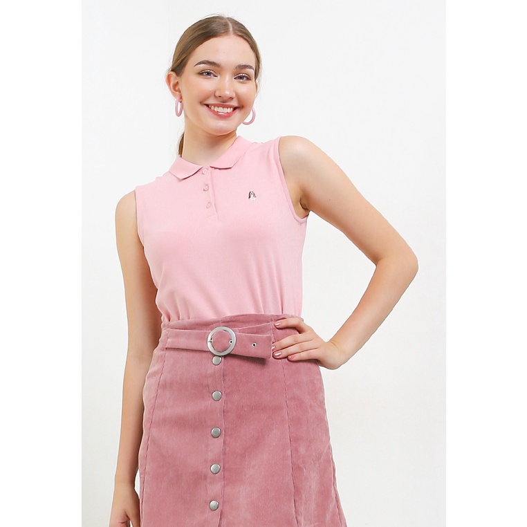 Kaos Hush Puppies Original Wanita Tshirt Detail kerah Lebaran Bermerk Simpel Ramya Sleeveless Polo W