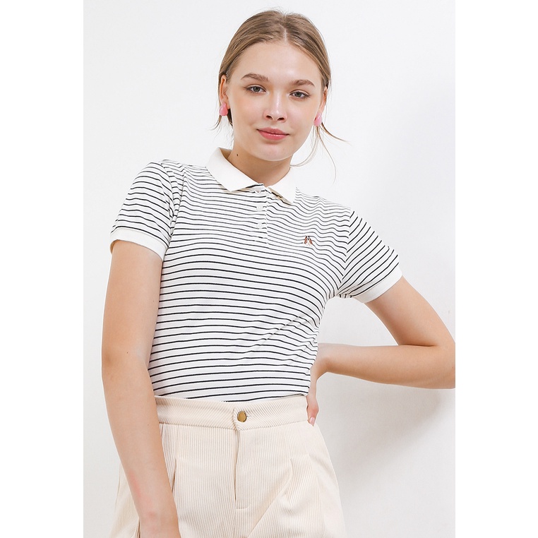 Kaos Hush Puppies Original Wanita Baju Detail kerah Party Ori Kasual Ilona 2 Stripe Polo Cewek Casua