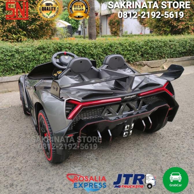 Mainan Anak Mobil Aki Lamborghini Lisensi Ban Karet Body Cat