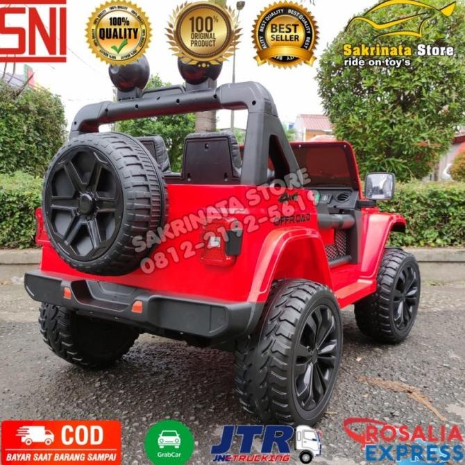 Mainan Mobil Aki Anak Jeep Rubicon 4Wd Ban Karet