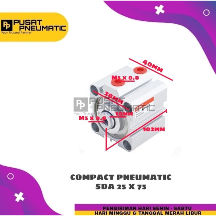 Pneumatic Compact Cylinder Sd 25X75 / Sda 25 X 75 Bestseller Pneumatic