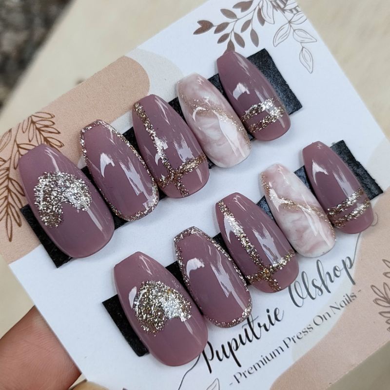 Press On Nails / Kuku Palsu / Wedding Nails 3D Fancy Mauve