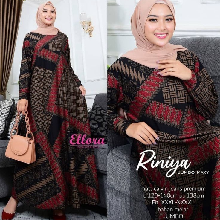 Star Seller RINIYA Jumbo Maxy Batik - Gamis Wanita Calvin Jeans Terbaru Jumbo Bigsize Oversize LD100