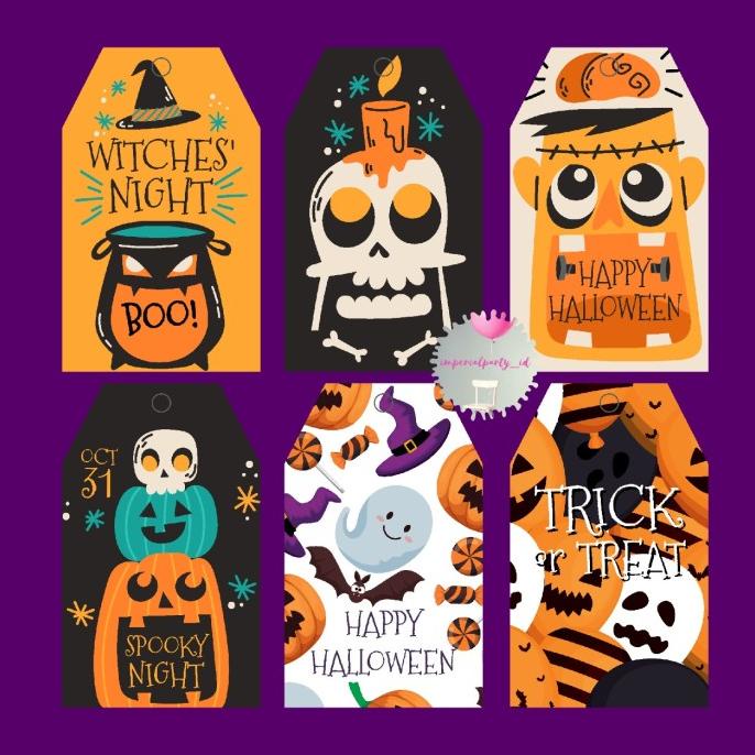 

*#*#*#] Goodie Bag Hang Tag Kartu Halloween Pumpkin Frankenstein Trick Treat