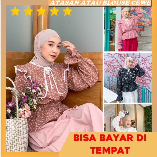 Baju Atasan Wanita Terbaru Jumbo Murah Bju Ruffle Bloise Lengan Panjang Baju Aesthetic Korean Style 