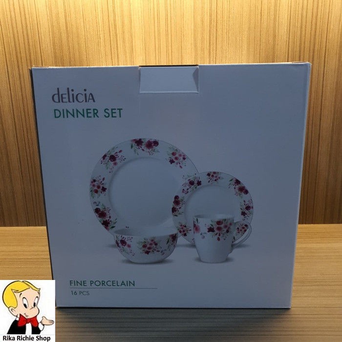 Bestseller Delicia Dinner Set Fine Porcelain 16 Pcs Sni Motif Bunga