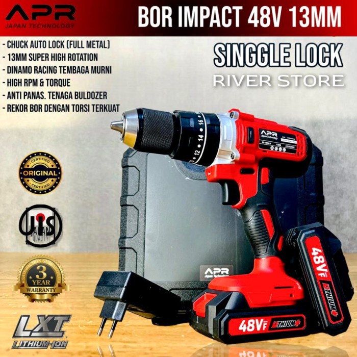 Bor Cordless 13MM APR Japan A-48V Brushless Impact Drill Besi Fullset