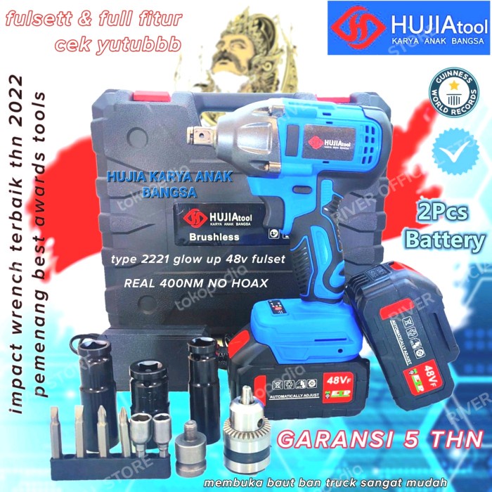 Impact Wrench Cordless Hujia 48V Glow Up Pro 2221 Pembuka Baut Baterai