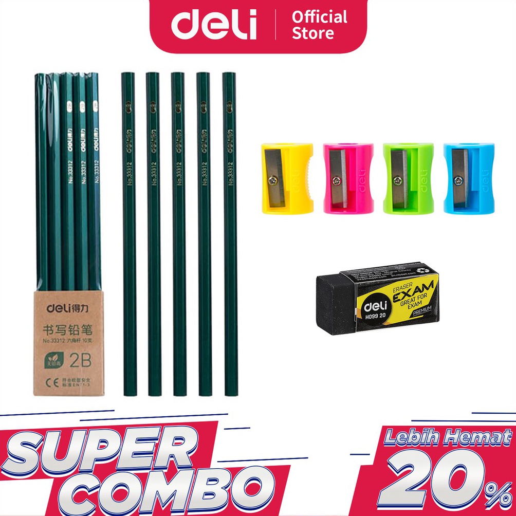 

Deli Combo Set 1 - Pensil Kayu 2B + Penghapus + Rautan Mini Baru ⌒O⌒