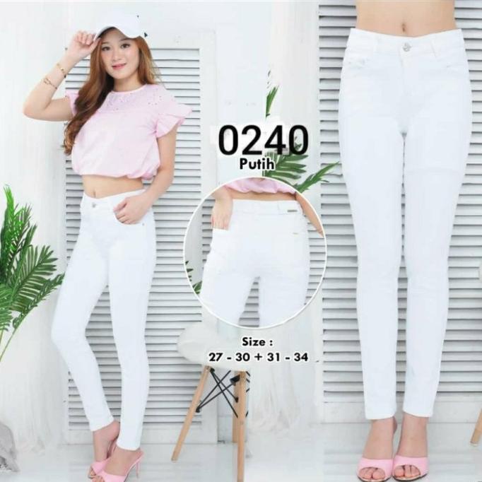 CELANA PANJANG PUTIH WANITA SOFT JEANS BIG SIZE/UKURAN JUMBO/SIZE JUMB