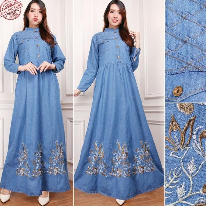 Maxi Dress Jumbo Jeans Adinda Gamis Bordir