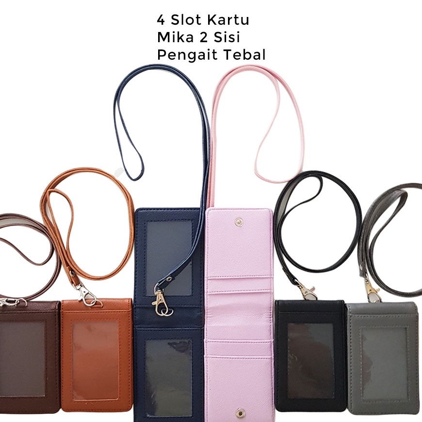 

QXVL5673 Dijamin Ori Lanyard ID Card Holder Name Tag Kulit Dua Sisi Bolak Balik Mika Kancing Termurah Berkualitas