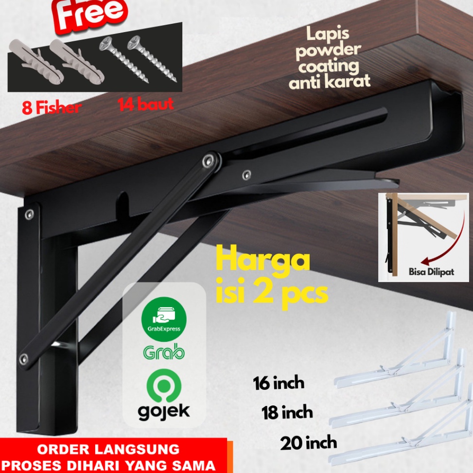 STOK TERBATAS Engsel Meja Lipat Dinding Siku Lipat Meja Dinding Siku Meja Lipat bracket meja 65Kg 2p