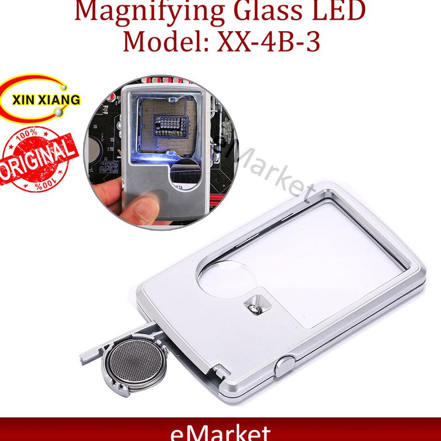 [6❦/U✮> Kaca Pembesar LED XX-4B-3 / Ukuran Kartu Kredit Case Kulit / Lampu 3x 6x Persegi Panjang- aa