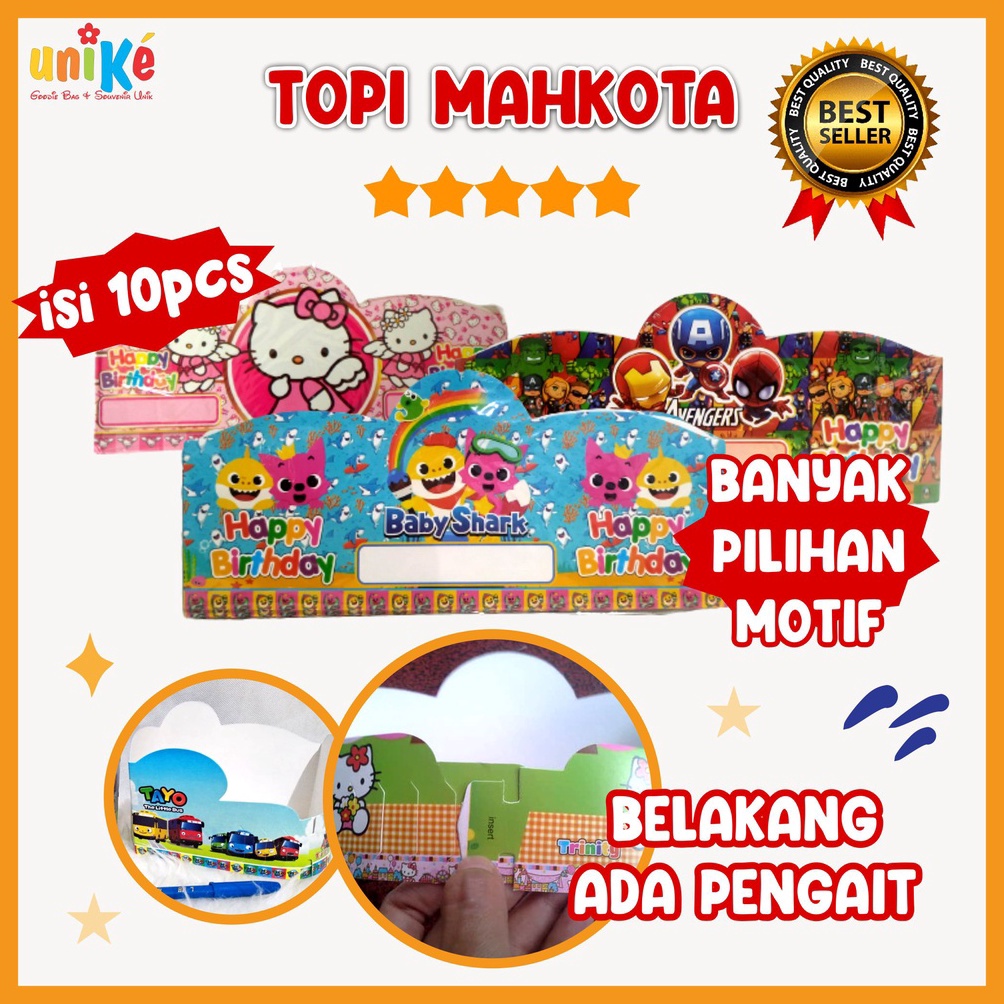 QU99 TOPI KERTAS Ulang Tahun Mahkota isi 10pcs Perlengkapan Pesta Ultah Anak Pernak Pernik Aksesoris