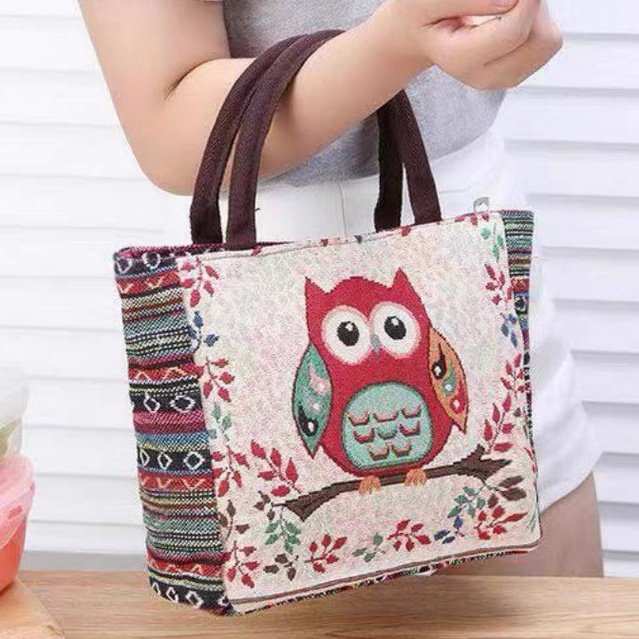 [◆☑.TFD] Tas Tangan Wanita/Tas Etnik/Tas Bahan Kain Kanvas Motif Owltop.produuk