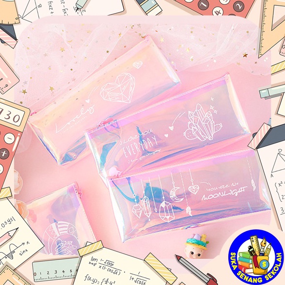 

[W7Q] Kotak Pensil / Tempat Pensil Hologram Transparan SK0069 Serba Murah (⌒
