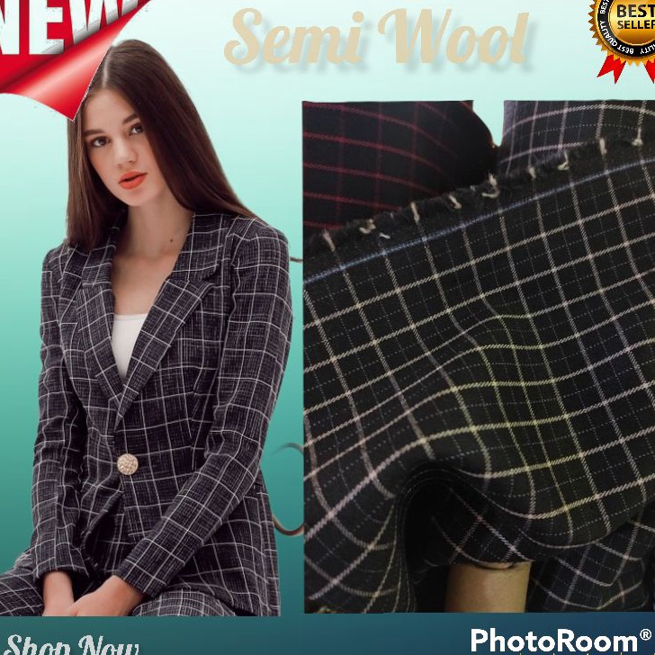 Promo Kain Blazer Kotak Semi Wool. Bahan Kain Kotak Semi Wool. Jas Wool. Blazer Semi Wool