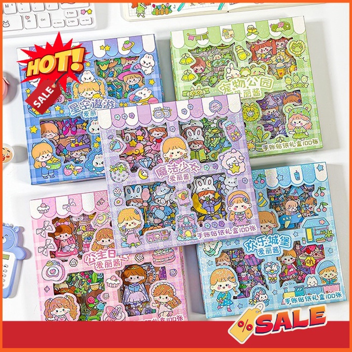 

❈ Ellie Stiker Korea Isi 100 Pcs Sticker Deco Aesthetic / Bujo /Scrapbook Momo Girl Sticker Tumbler / Binder / Case Hp / Diary / Diy 9979