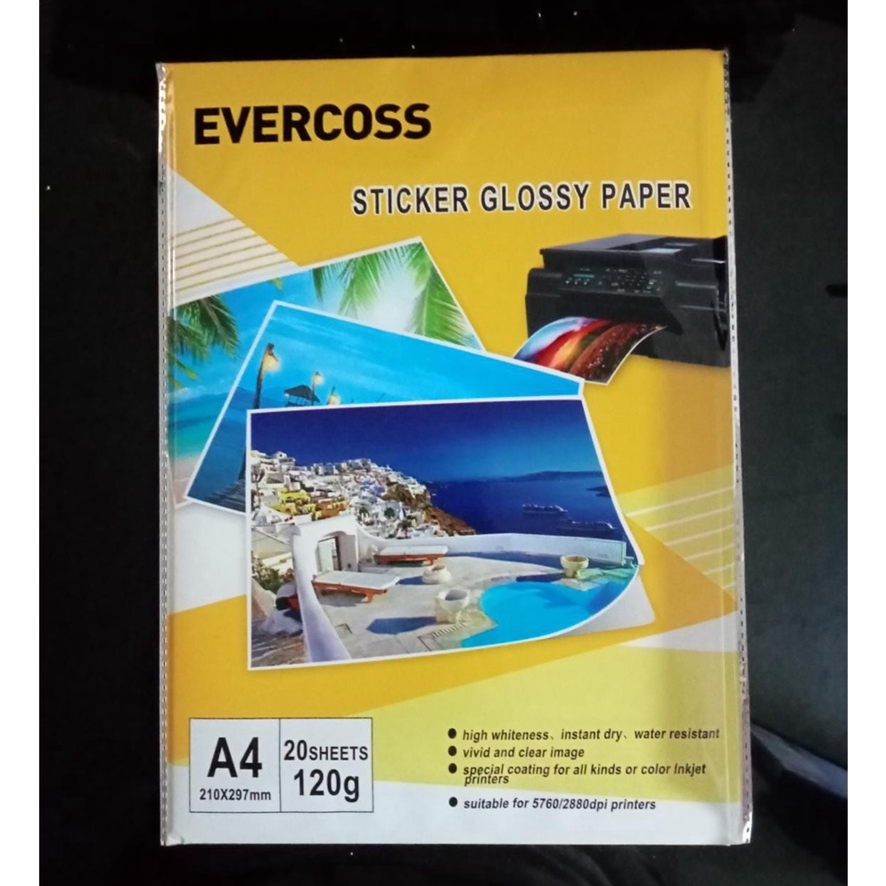 

[VWL] EVERCOSS 120 STICKER GLOSSY PAPER A4 / Kertas Foto murah Terkini