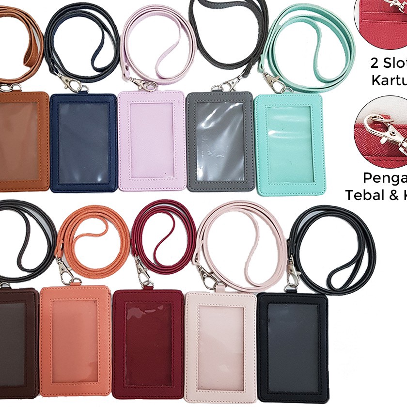 

(KT☆.9✯] Name Tag ID Card Holder Kulit Lanyard Termurah Berkualitas PU Leather Lanyard NameTag ID Card Holdertreending!