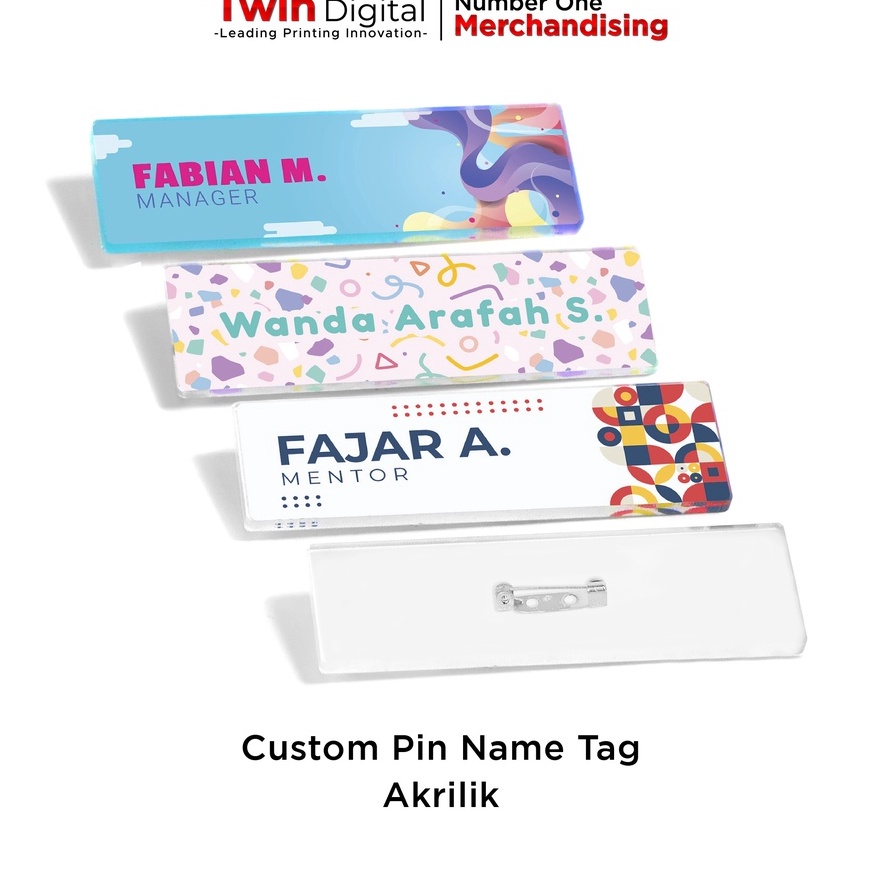 

(✔JR/Y✔> Twindigital Custom Pin Name Tag Acrylic - Papan Nama Peniti Akrilik -kekiniian..