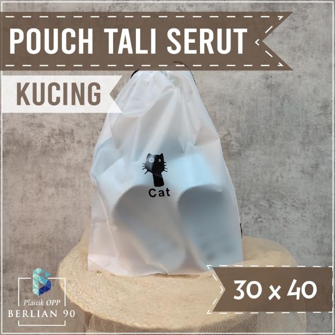 (:(:(:(] Pouch Serut Motif Kucing 30x40 Pouch Tali Serut Travel Pouch Organizer