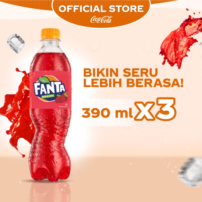 

Fanta Strawberry - Minuman Soda Rasa Stroberi - Botol 390ml - x3 Pcs