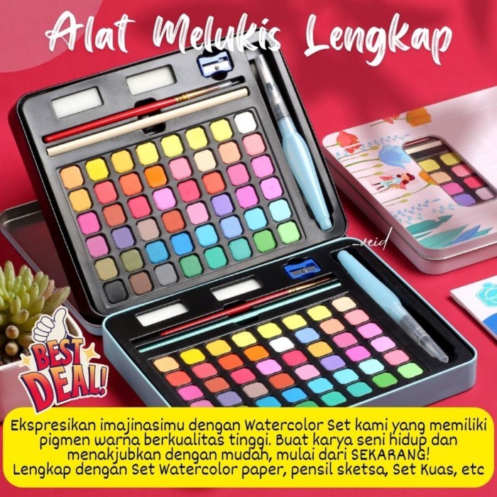 

Terlaris Cat Air Lukis Anak Watercolor Set Lengkap Kuas Lukis/ Alat Melukis Set
