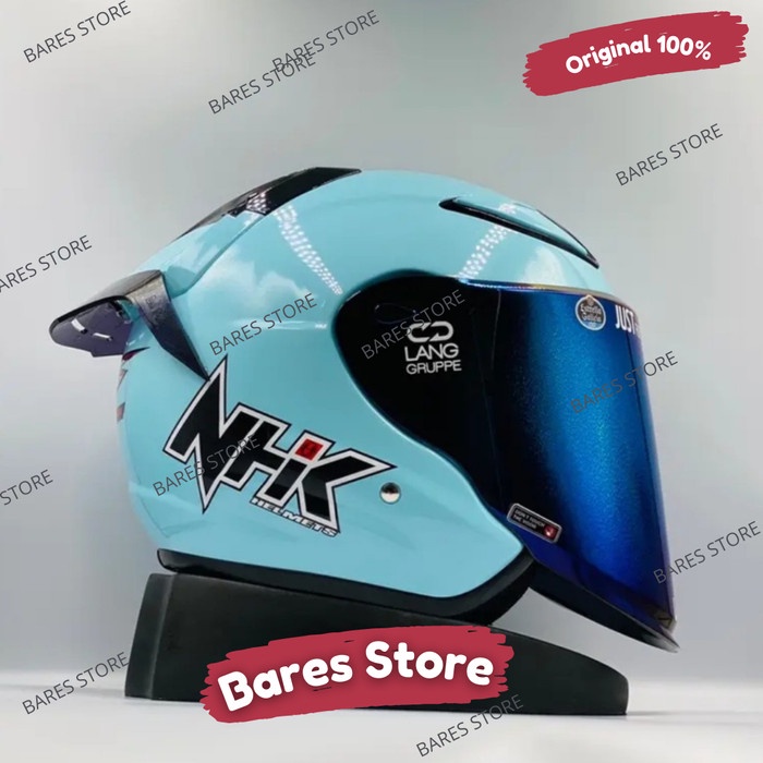 Helm Nhk R6 Light Tosca Glossy Paket Ganteng Visor Blue Spoiler Smoke