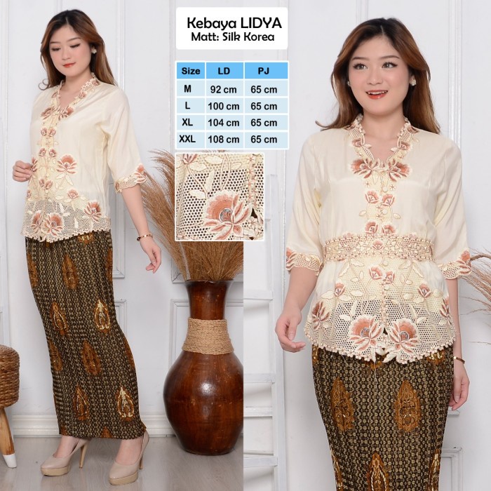 Atasan Kebaya Bordir Modern MewahKebaya WisudaKebaya Kondangan - XXL, Gading